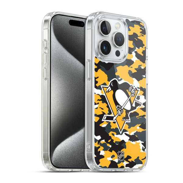 NHL Pittsburgh Penguins Camouflage Soft Gel Case for Apple iPhone 15 Pro & MagSafe
