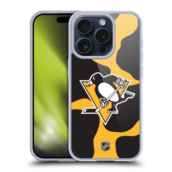 NHL Pittsburgh Penguins Cow Pattern Soft Gel Case for Apple iPhone 15 Pro