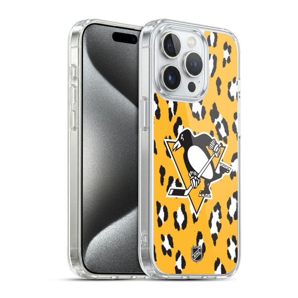 NHL Pittsburgh Penguins Leopard Pattern Soft Gel Case for Apple iPhone 15 Pro & MagSafe