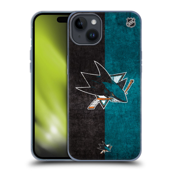 NHL San Jose Sharks Half Distressed Soft Gel Case for Apple iPhone 15 Plus