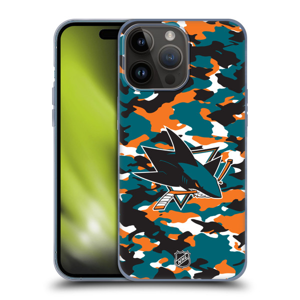 NHL San Jose Sharks Camouflage Soft Gel Case for Apple iPhone 15 Pro Max
