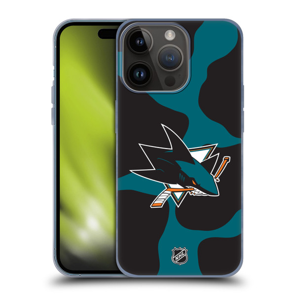 NHL San Jose Sharks Cow Pattern Soft Gel Case for Apple iPhone 15 Pro