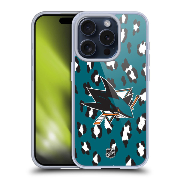 NHL San Jose Sharks Leopard Pattern Soft Gel Case for Apple iPhone 15 Pro