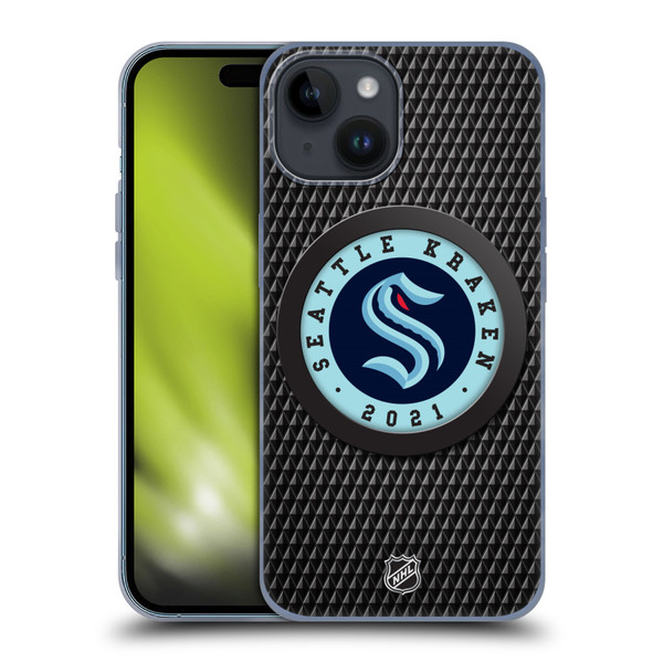 NHL Seattle Kraken Puck Texture Soft Gel Case for Apple iPhone 15