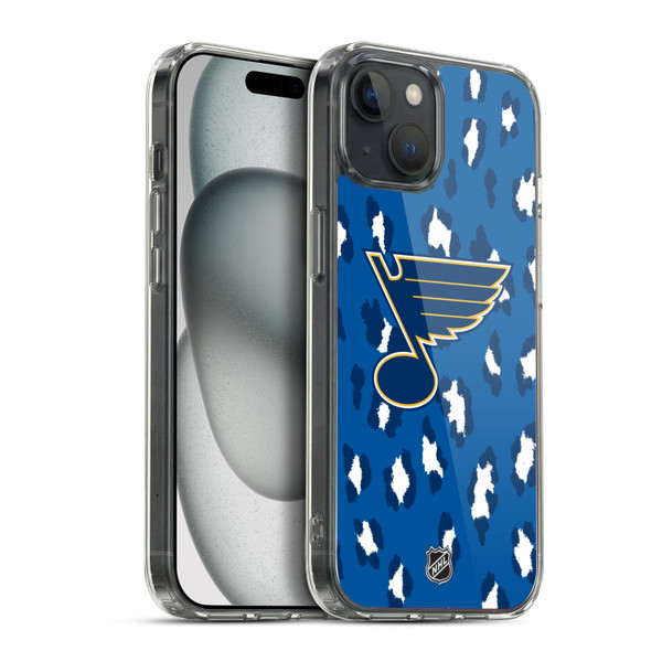 NHL St Louis Blues Leopard Pattern Soft Gel Case for Apple iPhone 15 Plus & MagSafe