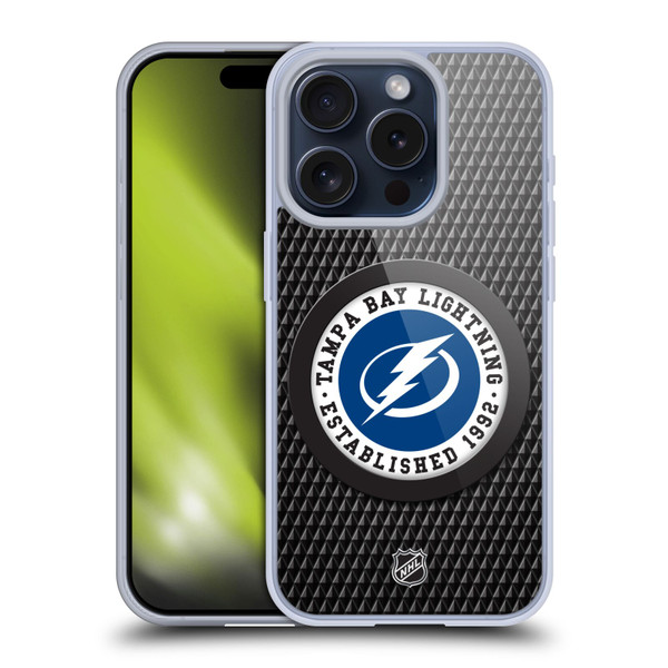 NHL Tampa Bay Lightning Puck Texture Soft Gel Case for Apple iPhone 15 Pro