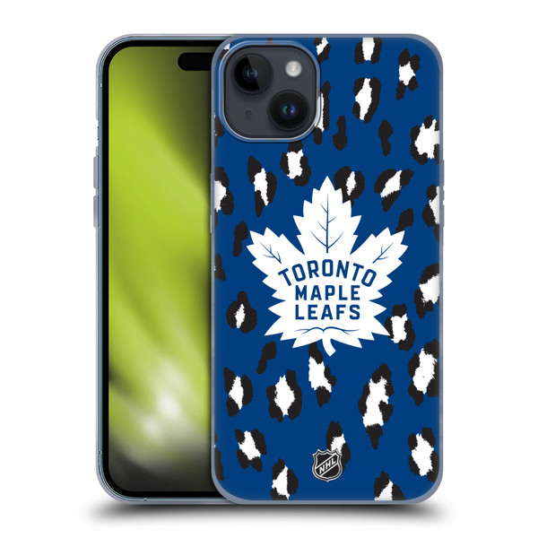 NHL Toronto Maple Leafs Leopard Patten Soft Gel Case for Apple iPhone 15 Plus