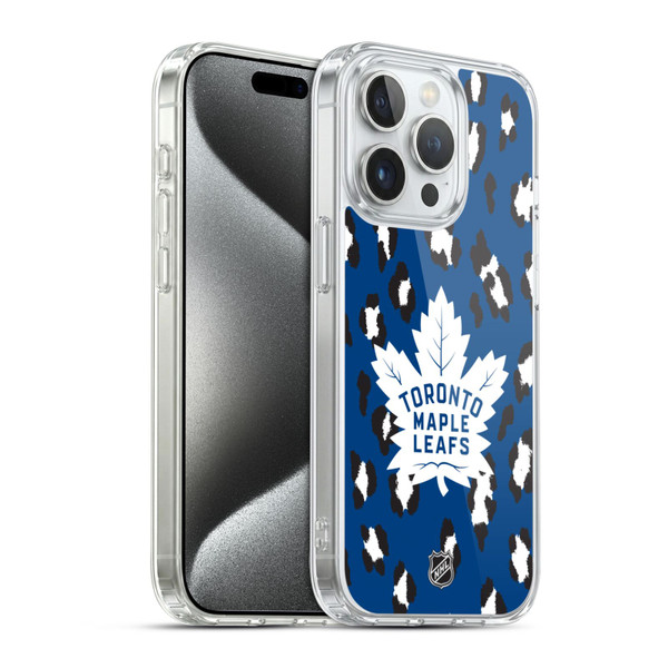NHL Toronto Maple Leafs Leopard Pattern Soft Gel Case for Apple iPhone 15 Pro & MagSafe