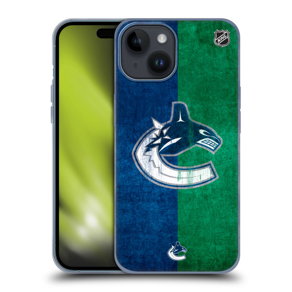 NHL Vancouver Canucks Half Distressed Soft Gel Case for Apple iPhone 15