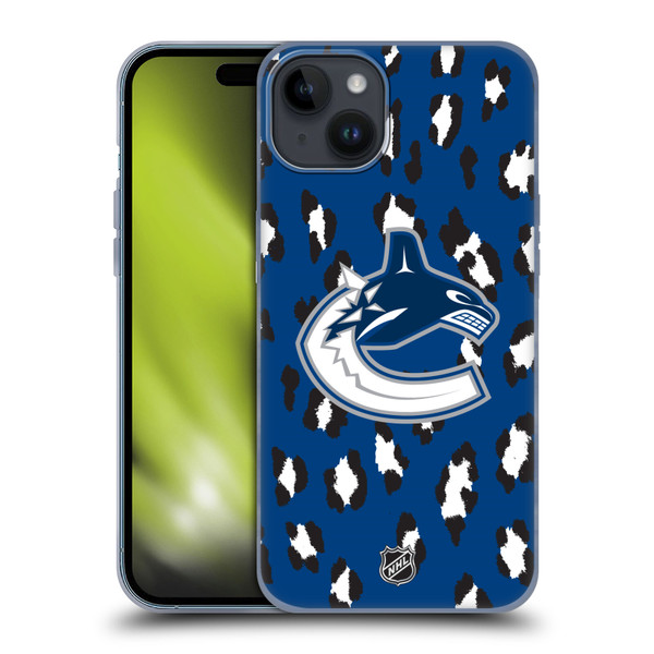 NHL Vancouver Canucks Leopard Pattern Soft Gel Case for Apple iPhone 15 Plus
