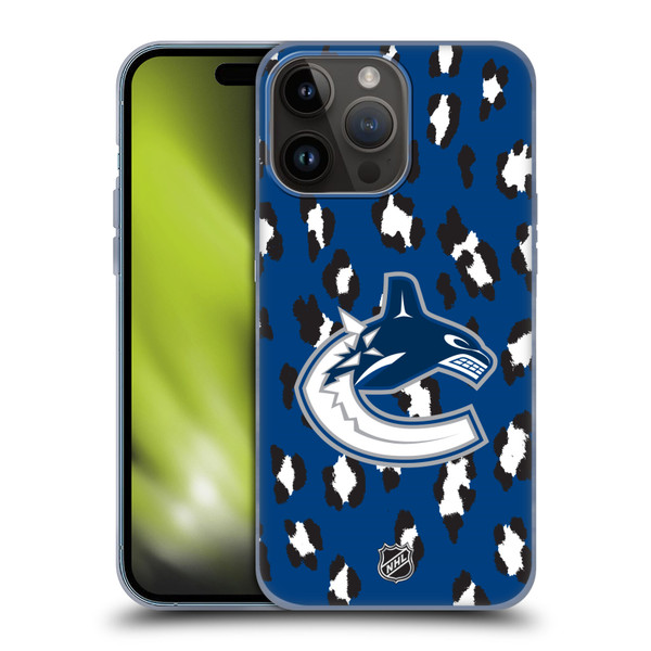 NHL Vancouver Canucks Leopard Pattern Soft Gel Case for Apple iPhone 15 Pro Max