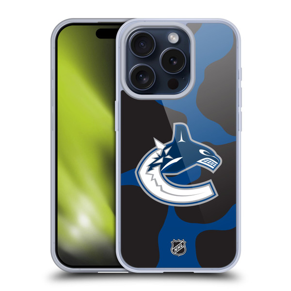 NHL Vancouver Canucks Cow Pattern Soft Gel Case for Apple iPhone 15 Pro