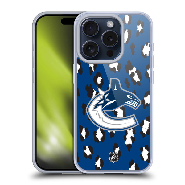 NHL Vancouver Canucks Leopard Pattern Soft Gel Case for Apple iPhone 15 Pro