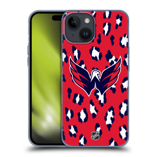 NHL Washington Capitals Leopard Pattern Soft Gel Case for Apple iPhone 15