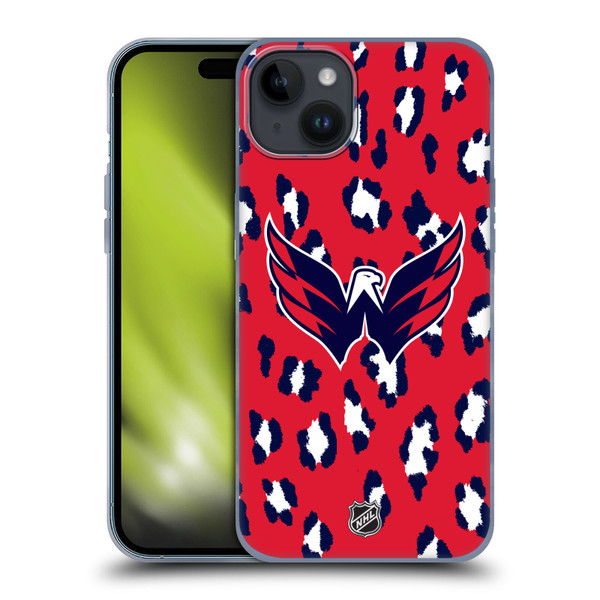 NHL Washington Capitals Leopard Pattern Soft Gel Case for Apple iPhone 15 Plus