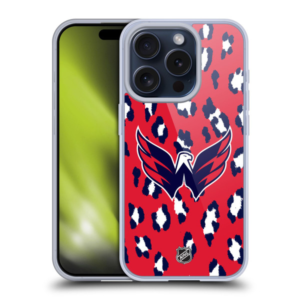 NHL Washington Capitals Leopard Pattern Soft Gel Case for Apple iPhone 15 Pro