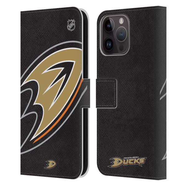 NHL Anaheim Ducks Oversized Leather Book Wallet Case Cover For Apple iPhone 15 Pro Max