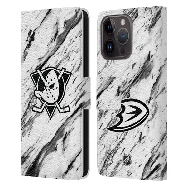 NHL Anaheim Ducks Marble Leather Book Wallet Case Cover For Apple iPhone 15 Pro