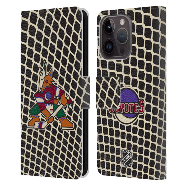 NHL Arizona Coyotes Net Pattern Leather Book Wallet Case Cover For Apple iPhone 15 Pro