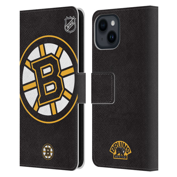 NHL Boston Bruins Oversized Leather Book Wallet Case Cover For Apple iPhone 15
