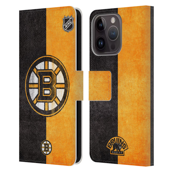 NHL Boston Bruins Half Distressed Leather Book Wallet Case Cover For Apple iPhone 15 Pro