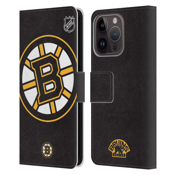 NHL Boston Bruins Oversized Leather Book Wallet Case Cover For Apple iPhone 15 Pro
