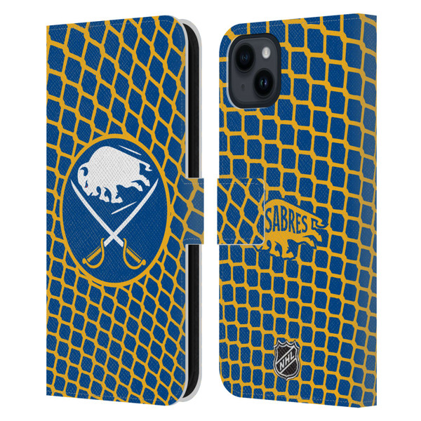 NHL Buffalo Sabres Net Pattern Leather Book Wallet Case Cover For Apple iPhone 15 Plus