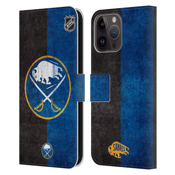 NHL Buffalo Sabres Half Distressed Leather Book Wallet Case Cover For Apple iPhone 15 Pro Max