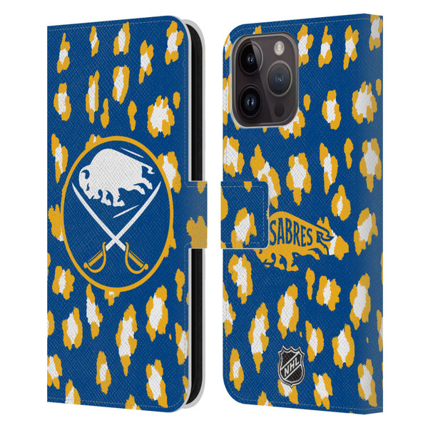 NHL Buffalo Sabres Leopard Patten Leather Book Wallet Case Cover For Apple iPhone 15 Pro Max