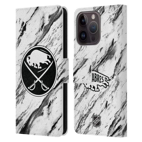 NHL Buffalo Sabres Marble Leather Book Wallet Case Cover For Apple iPhone 15 Pro
