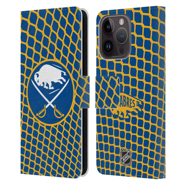 NHL Buffalo Sabres Net Pattern Leather Book Wallet Case Cover For Apple iPhone 15 Pro