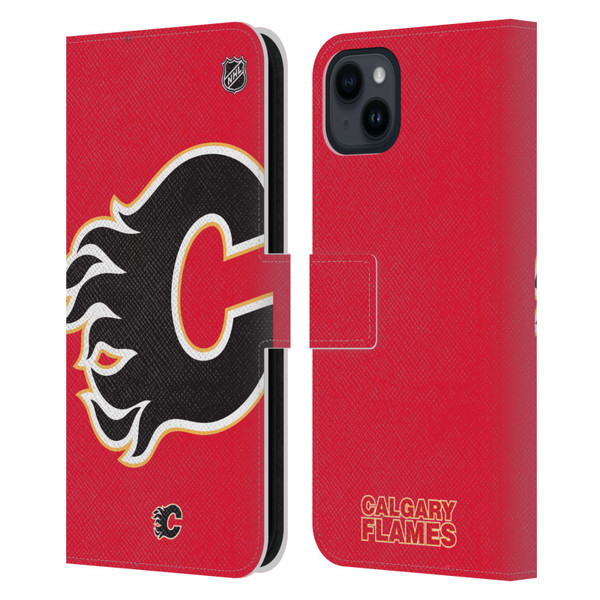 NHL Calgary Flames Oversized Leather Book Wallet Case Cover For Apple iPhone 15 Plus