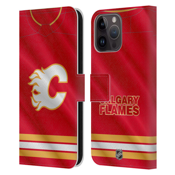 NHL Calgary Flames Jersey Leather Book Wallet Case Cover For Apple iPhone 15 Pro Max