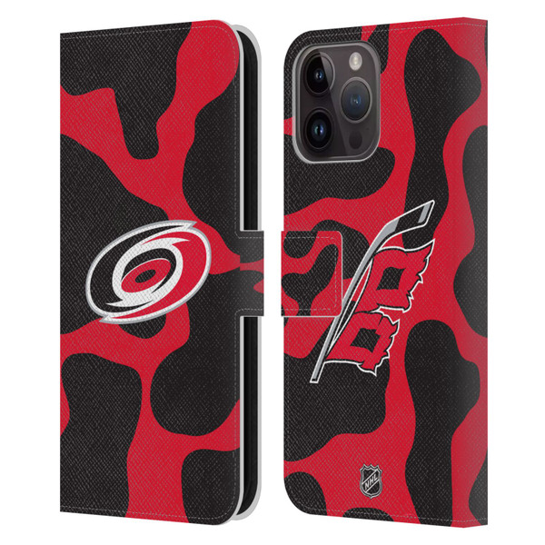 NHL Carolina Hurricanes Cow Pattern Leather Book Wallet Case Cover For Apple iPhone 15 Pro Max