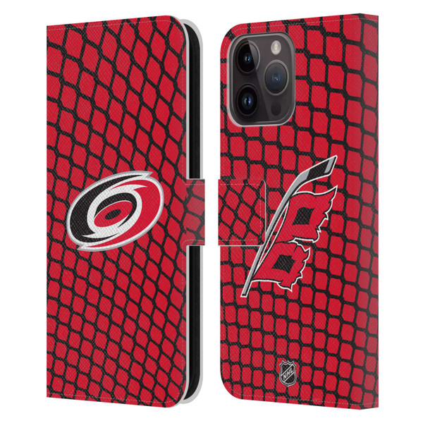 NHL Carolina Hurricanes Net Pattern Leather Book Wallet Case Cover For Apple iPhone 15 Pro Max