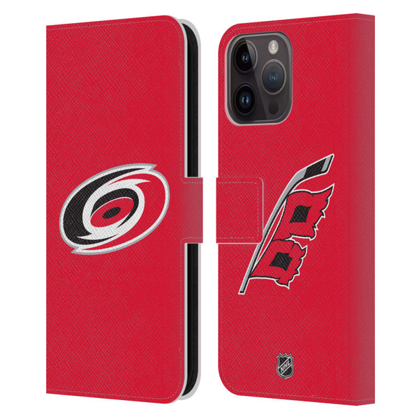 NHL Carolina Hurricanes Plain Leather Book Wallet Case Cover For Apple iPhone 15 Pro Max