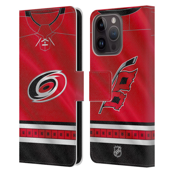 NHL Carolina Hurricanes Jersey Leather Book Wallet Case Cover For Apple iPhone 15 Pro