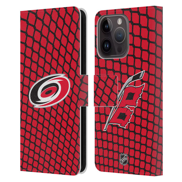NHL Carolina Hurricanes Net Pattern Leather Book Wallet Case Cover For Apple iPhone 15 Pro
