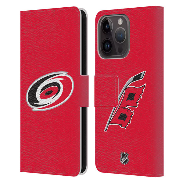 NHL Carolina Hurricanes Plain Leather Book Wallet Case Cover For Apple iPhone 15 Pro