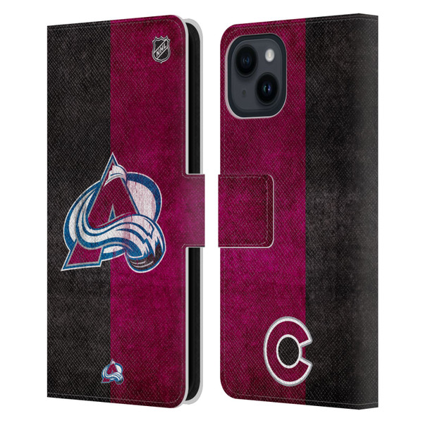 NHL Colorado Avalanche Half Distressed Leather Book Wallet Case Cover For Apple iPhone 15