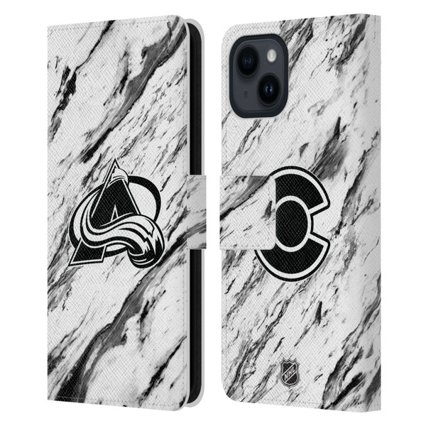 NHL Colorado Avalanche Marble Leather Book Wallet Case Cover For Apple iPhone 15