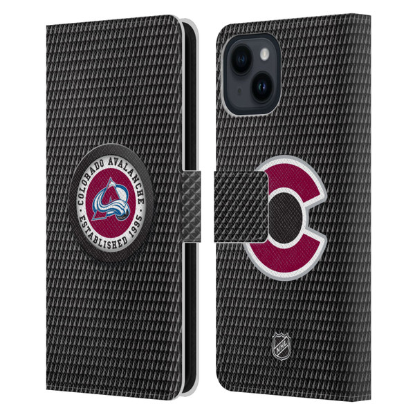 NHL Colorado Avalanche Puck Texture Leather Book Wallet Case Cover For Apple iPhone 15