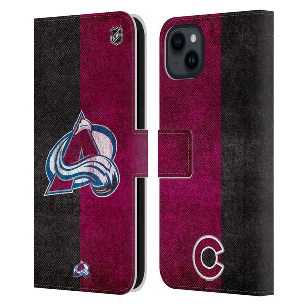 NHL Colorado Avalanche Half Distressed Leather Book Wallet Case Cover For Apple iPhone 15 Plus