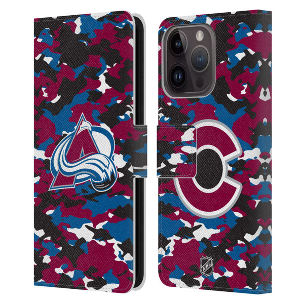 NHL Colorado Avalanche Camouflage Leather Book Wallet Case Cover For Apple iPhone 15 Pro