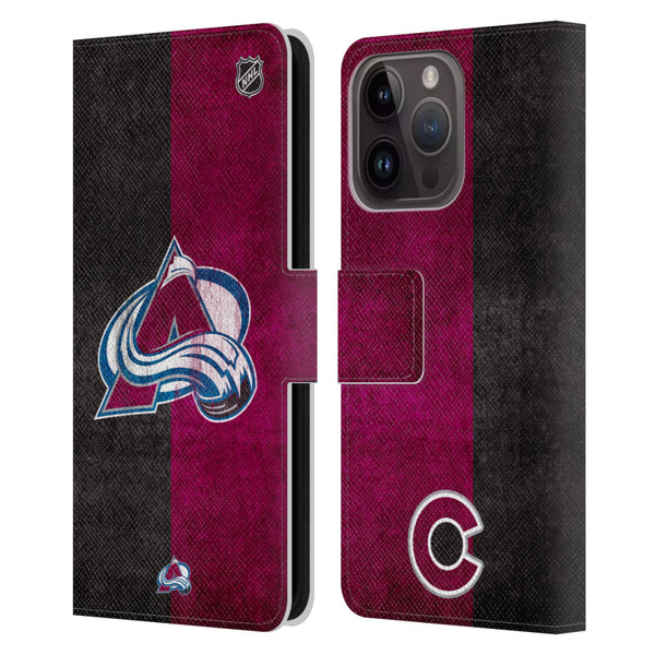 NHL Colorado Avalanche Half Distressed Leather Book Wallet Case Cover For Apple iPhone 15 Pro