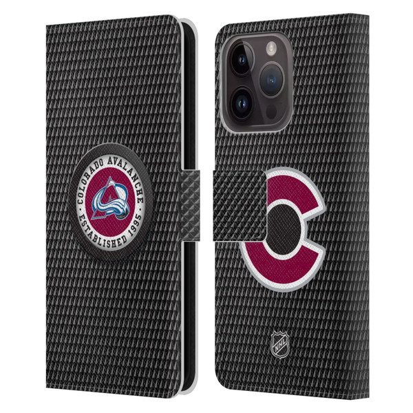 NHL Colorado Avalanche Puck Texture Leather Book Wallet Case Cover For Apple iPhone 15 Pro