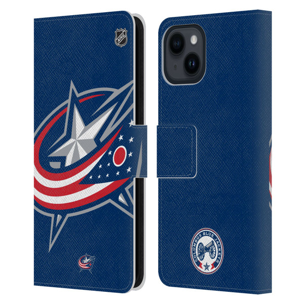 NHL Columbus Blue Jackets Oversized Leather Book Wallet Case Cover For Apple iPhone 15