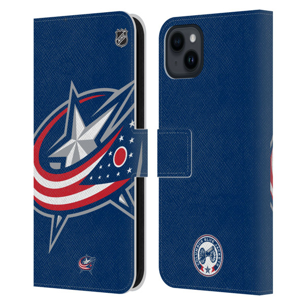NHL Columbus Blue Jackets Oversized Leather Book Wallet Case Cover For Apple iPhone 15 Plus