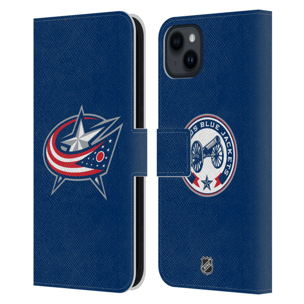 NHL Columbus Blue Jackets Plain Leather Book Wallet Case Cover For Apple iPhone 15 Plus