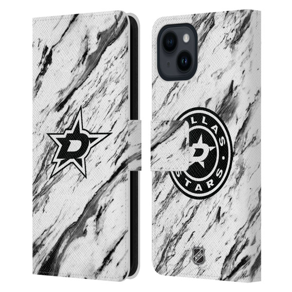 NHL Dallas Stars Marble Leather Book Wallet Case Cover For Apple iPhone 15
